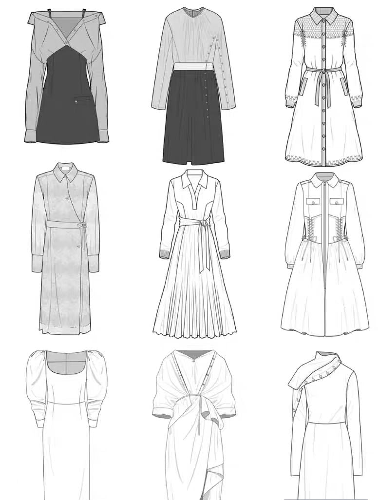 AI Style Sketches, CDR Black & White Line Art, Pattern Creation & Copy Drawing