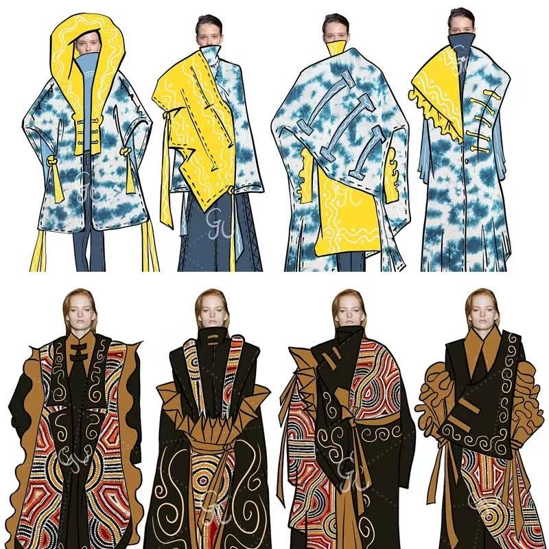 Foreign clothing illustrator Marina watercolor clothing design hand-drawn effect drawing INS dress hand-painted manuscript material