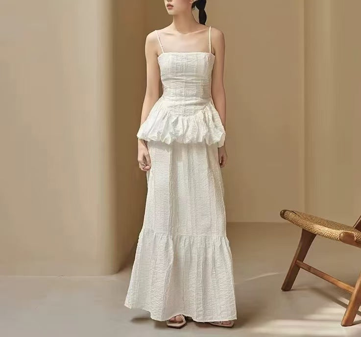 Flower bud suspender top half skirt two-piece clothing 1:1 paper sample cropping