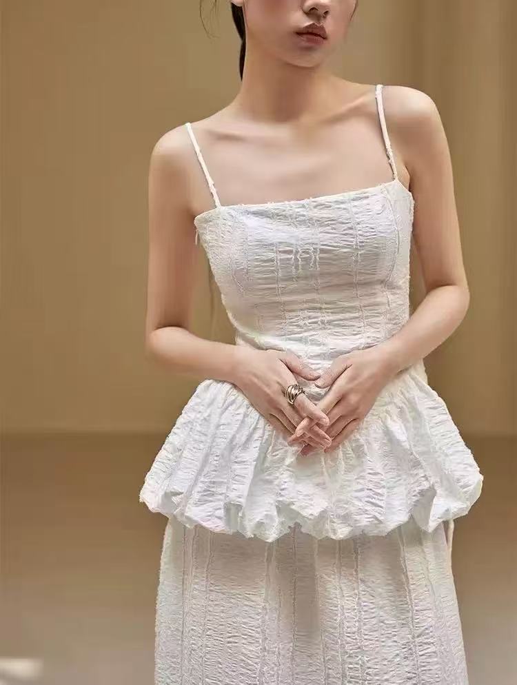 Flower bud suspender top half skirt two-piece clothing 1:1 paper sample cropping